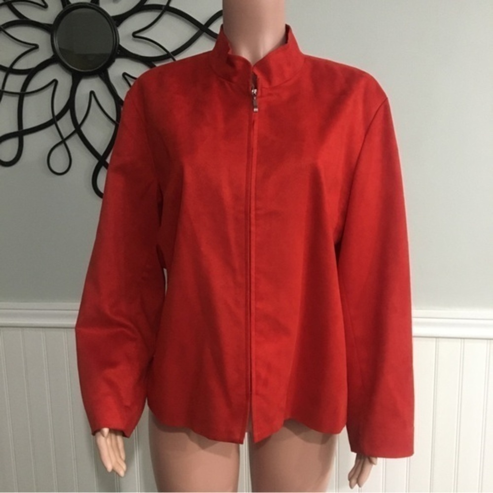 Coldwater Creek Red Faux Suede Silver Zippered Jacket Blazer size XL